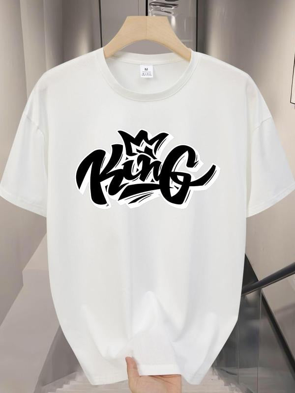 Men's Regular Fit Crown & Letter Print Round Neck Graphic Tee, Casual Short Sleeve Crew Neck T-shirt for Daily Wear,...