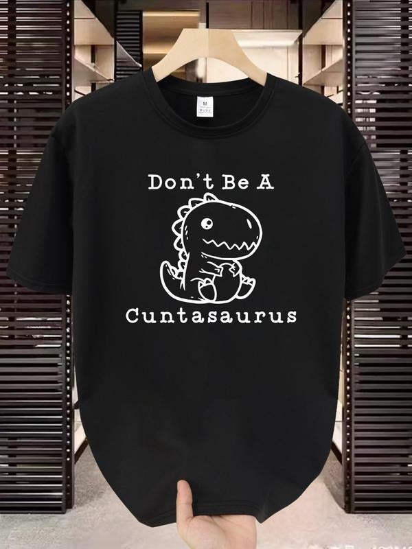 Men's Regular Fit Dinosaur Print Round Neck Graphic Tee, Casual Short Sleeve T-shirt for Summer, Men's Top for Daily...