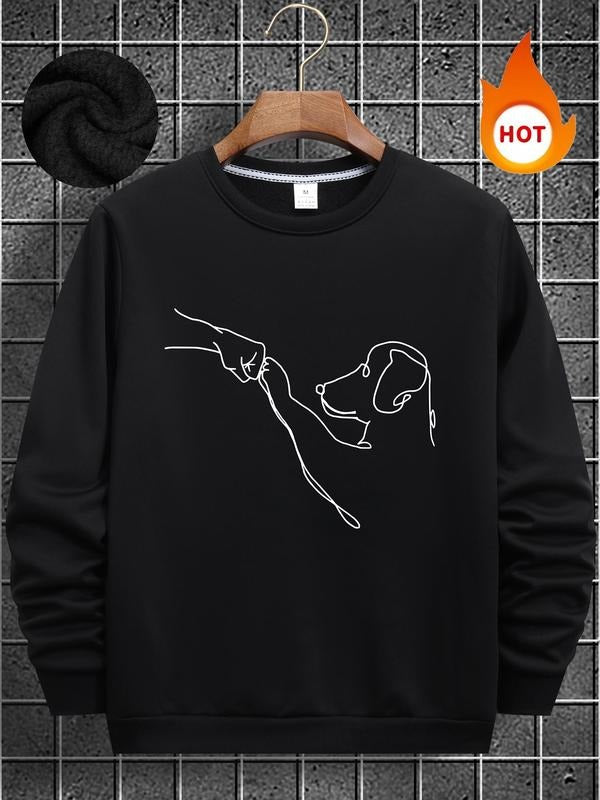 Men's Regular Fit Dog Print Round Neck Sweatshirt, Casual Long Sleeve Crew Neck Pullover for Fall & Winter, Fashion Men's...