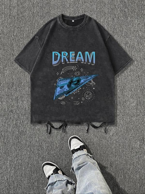 Men's Regular Fit Dream Print Round Neck Tee, Casual Short Sleeve Crew Neck T-shirt for Daily Wear, Men's Top for All...