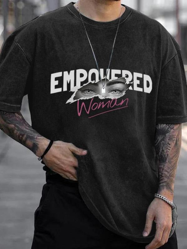 Men's Regular Fit Empowered Woman Graphic Tee, Casual Fashion Short Sleeve T-shirt for Summer, Men's Top for Daily Wear,...