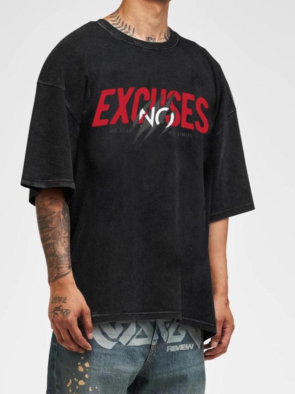 Men's Regular Fit Excuses Print Round Neck Graphic Tee, Casual Short Sleeve T-shirt for Summer, Fashion Men's Top for...