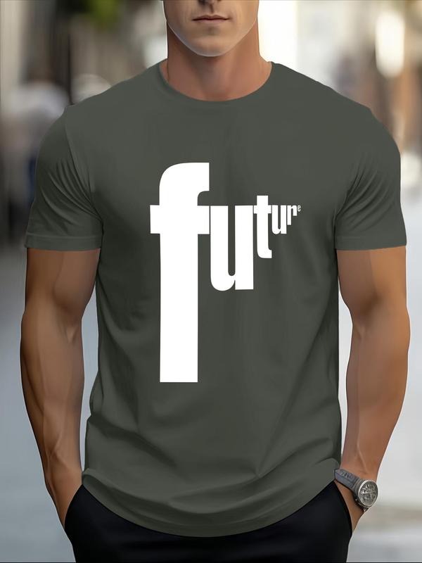 Men's Regular Fit FUTU Letter Print Round Neck Tee, Casual Short Sleeve Crew Neck T-Shirt for Daily Wear, Men's Top for...