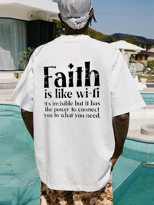 Men's Regular Fit Faith Is Like Wi-Fi Graphic Tee, Casual Short Sleeve T-shirt for Daily Wear, Men's Top for All Seasons,...