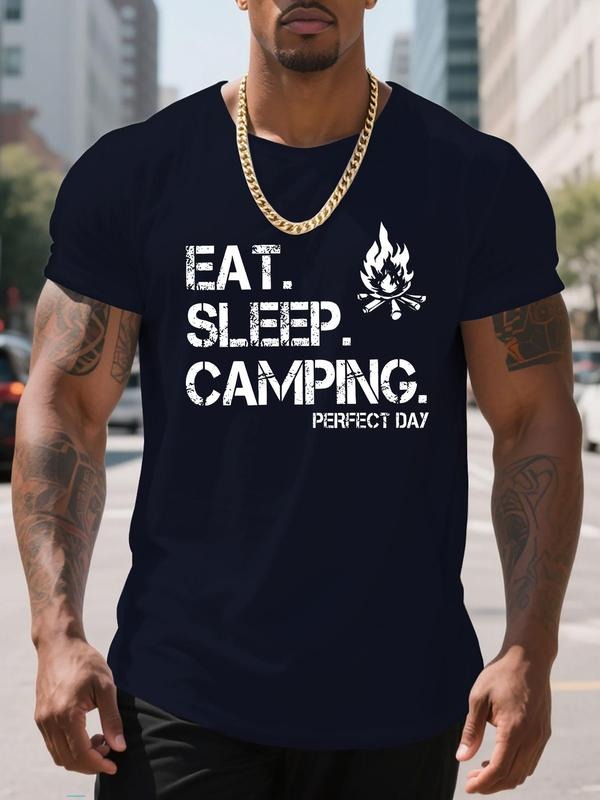 Men's Regular Fit Fire & Letter Print Round Neck Tee, Casual Short Sleeve Crew Neck T-shirt for Daily Wear, Men's Top for...