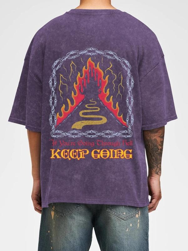 Men's Regular Fit Fire & Letter Print Short Sleeve Graphic Tee, Casual Comfy Round Neck T-shirt for Summer, Fashion Men's...
