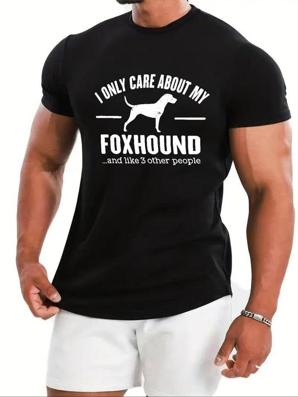 Men's Regular Fit Foxhound Graphic Print Round Neck Tee, Casual Short Sleeve T-shirt for Daily Wear, Men's Top for All...