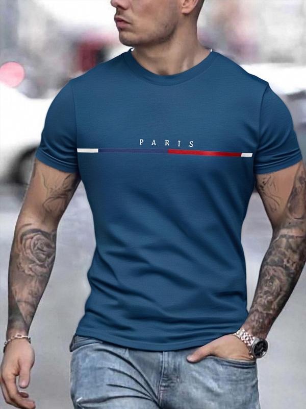 Men's Regular Fit French Flag Print Round Neck Tee, Casual Short Sleeve Crew Neck T-shirt for Summer, Fashion Men's Top...