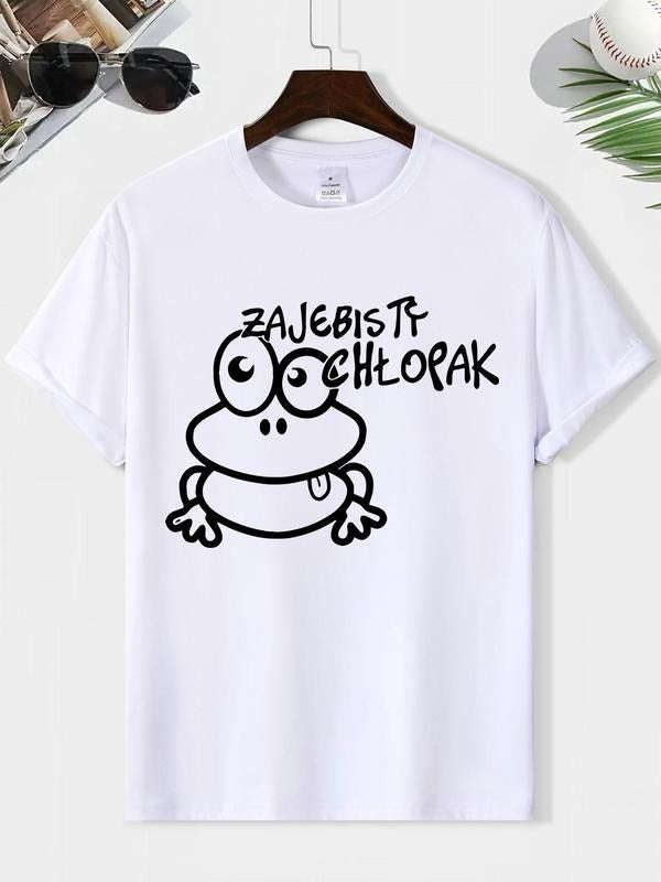 Men's Regular Fit Frog Print Round Neck Tee, Casual Short Sleeve Crew Neck T-shirt for Summer, Fashion Men's Top for...