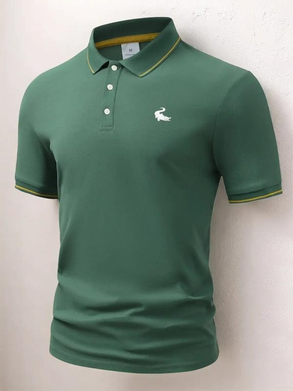 Men's Regular Fit Geometric Print Contrast Trim Polo Shirt, Casual Short Sleeve Fitted Collared Top for Summer, Fashion...