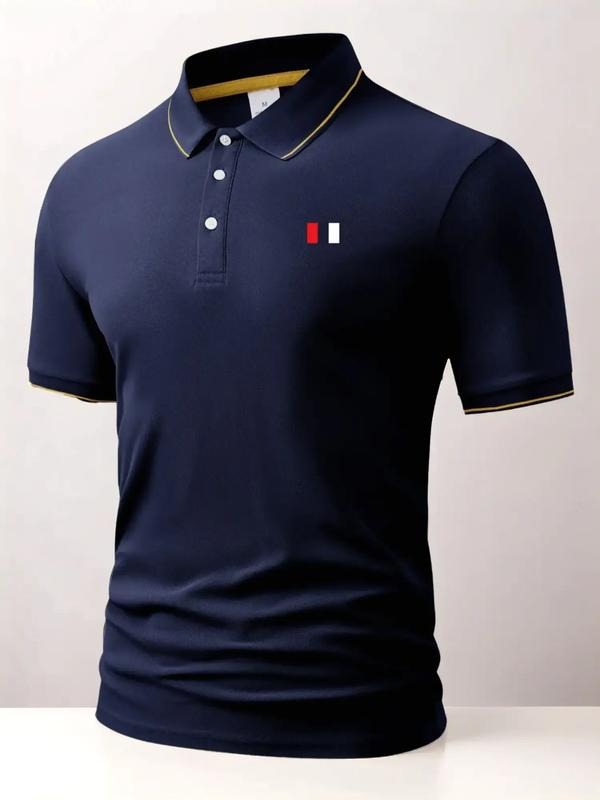 Men's Regular Fit Geometric Print Fitted Contrast Trim Polo Shirt, Casual Short Sleeve Collared Top for Summer, Fashion...