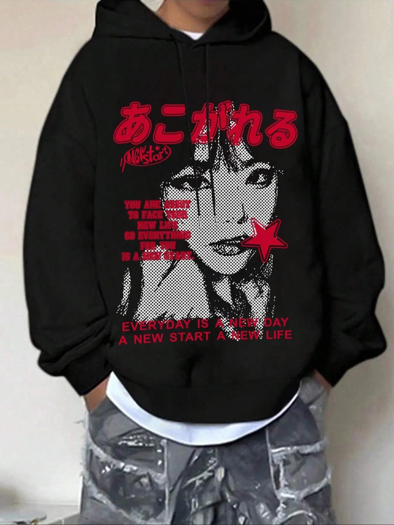 Men's Regular Fit Girl Print Drop Shoulder Hoodie, Fashion Casual Letter Graphic Drawstring Hooded Sweatshirt for Fall &...
