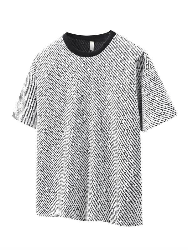 Men's Regular Fit Glitter Print Round Neck Tee, Casual Short Sleeve Crew Neck T-shirt for Summer, Fashion Men's Top for...