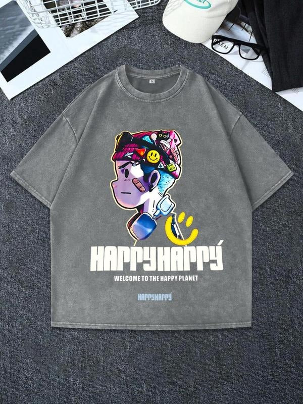 Men's Regular Fit Graphic Print Round Neck Tee, Casual Short Sleeve Crew Neck T-shirt for Summer, Fashion Men's Top for...
