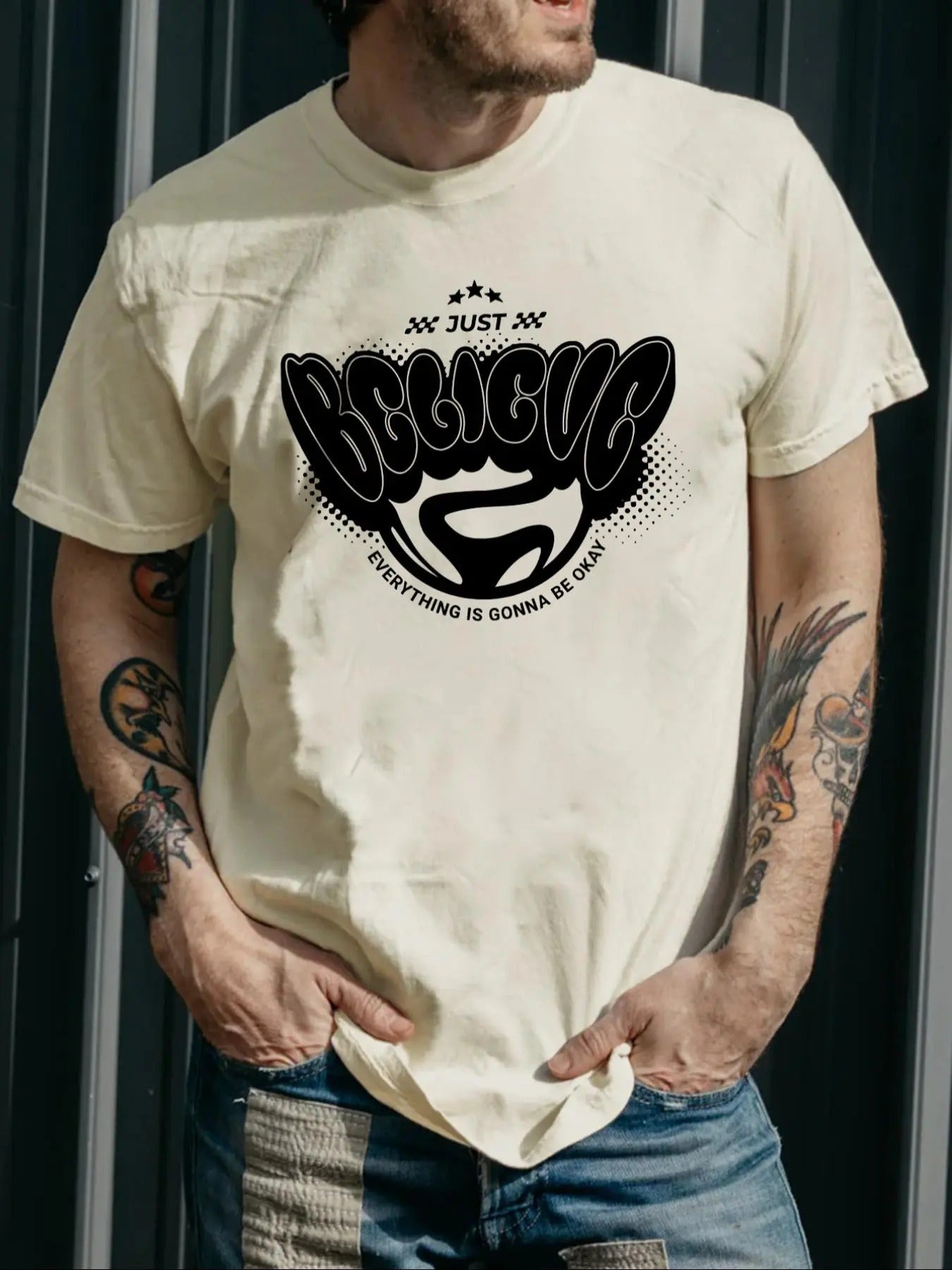Men's Regular Fit Graphic Print Round Neck Tee, Casual Short Sleeve T-shirt for Daily Wear, Men's Top for All Seasons...