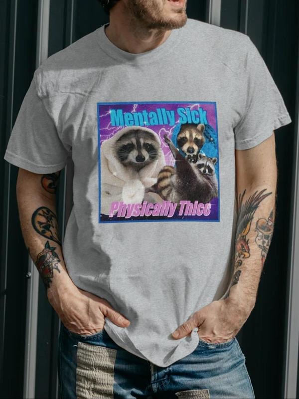 Men's Regular Fit Graphic Print Round Neck Tee, Casual Short Sleeve T-shirt for Daily Wear, Men's Top for All Seasons,...