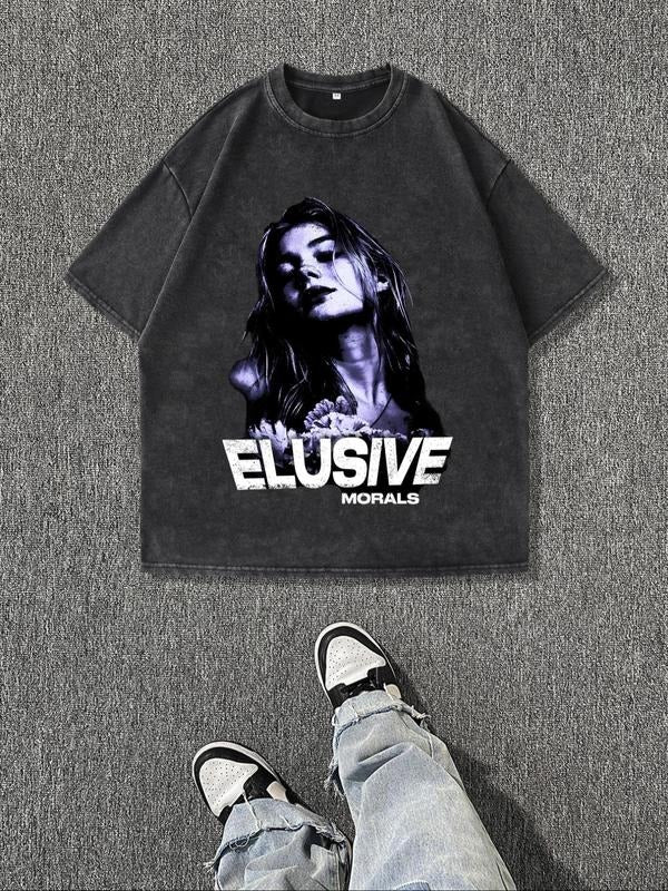 Men's Regular Fit Graphic Print Round Neck Tee, Vintage Trendy Casual Short Sleeve T-shirt for Daily Wear, Ladies Summer...