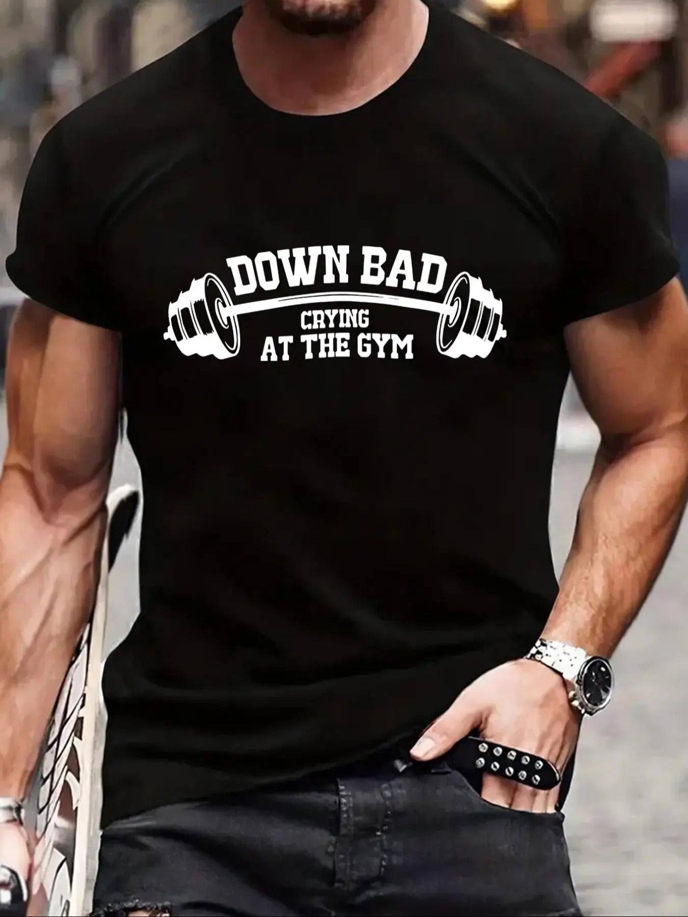 Men's Regular Fit Graphic Round Neck Tee, Letter Print Short Sleeve T-shirt for Summer, Casual Comfy Men's Top for Gym...