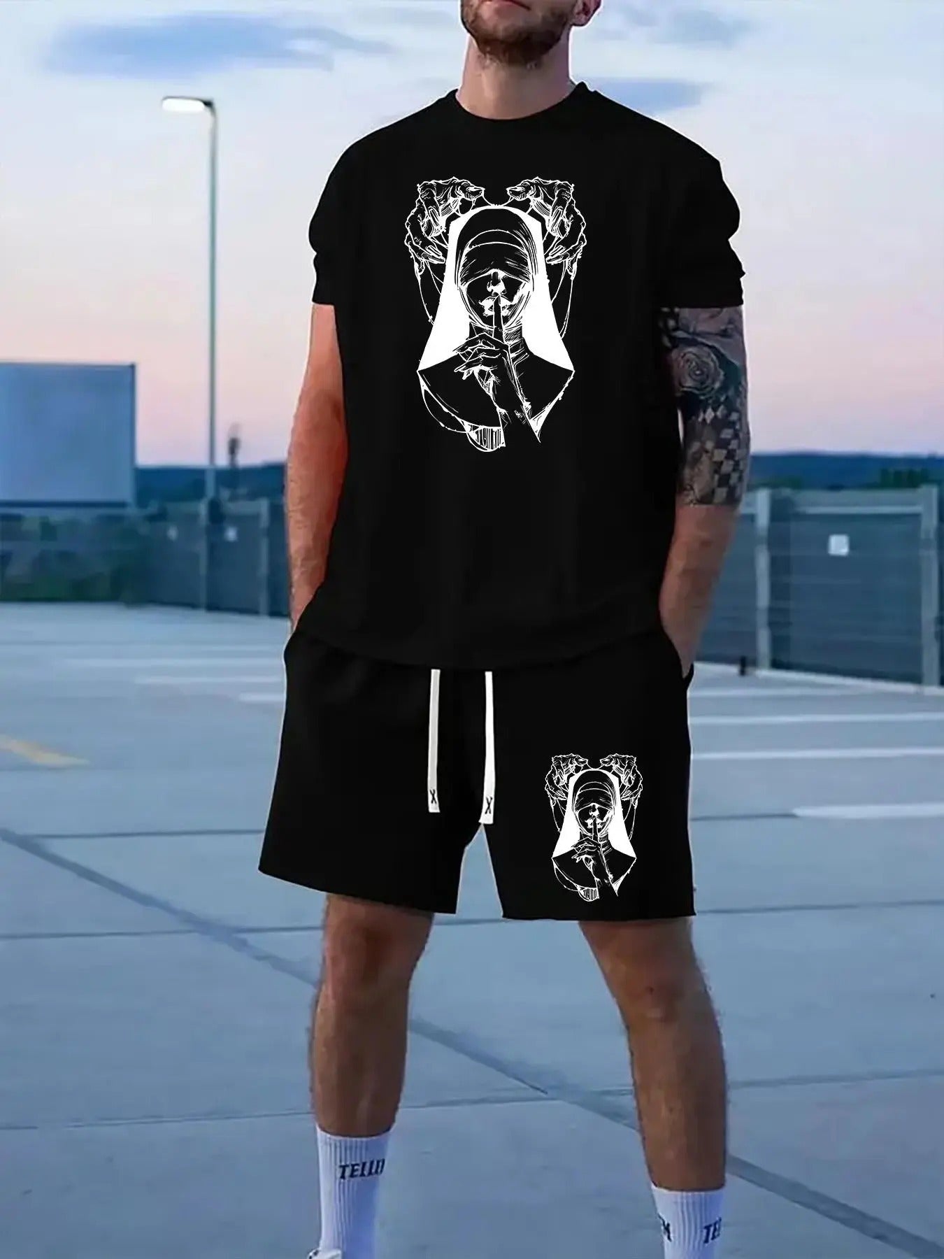 Men's Regular Fit Graphic Tee & Shorts Set, Casual Short Sleeve T-shirt & Shorts, Men's Outfits for Daily Wear Hoodie,...
