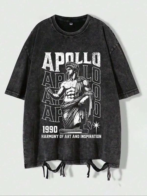 Men's Regular Fit Greek Statue Print Distressed Trim Tee, Casual Short Sleeve T-shirt for Daily Wear, Men's Top for...