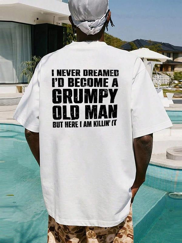 Men's Regular Fit Grumpy Old Man Print Round Neck Graphic Tee, Casual Short Sleeve T-shirt for Daily Wear, Men's Top for...