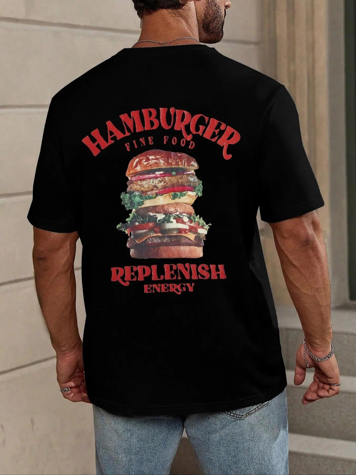Men's Regular Fit Hamburger & Letter Print Round Neck Graphic Tee, Casual Short Sleeve T-shirt for Daily Wear, Men's Top...