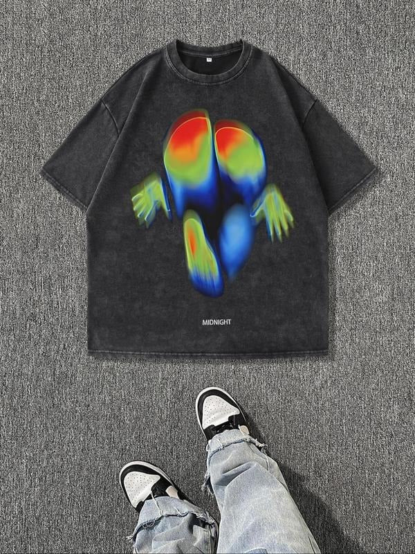 Men's Regular Fit Heat Transfer Graphic Tee, Casual Short Sleeve Round Neck T-shirt for Summer, Fashion Men's Top for...