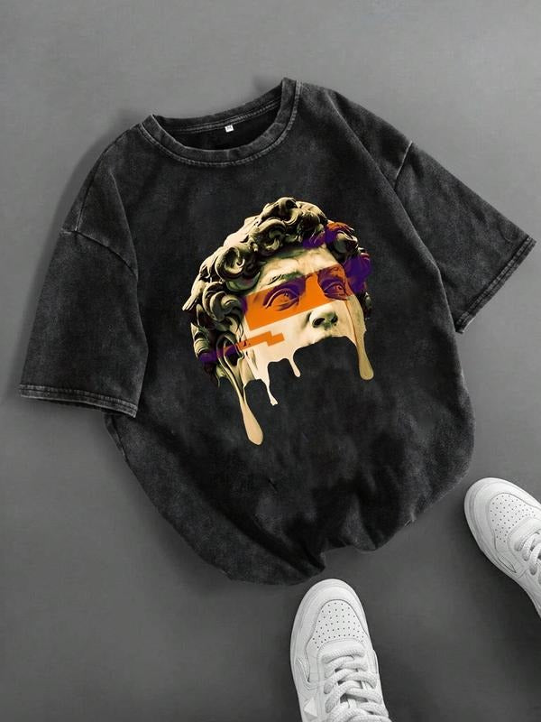 Men's Regular Fit Jesus Print Round Neck Graphic Tee, Vintage Trendy Casual Short Sleeve T-shirt for Daily Wear, Menswear...