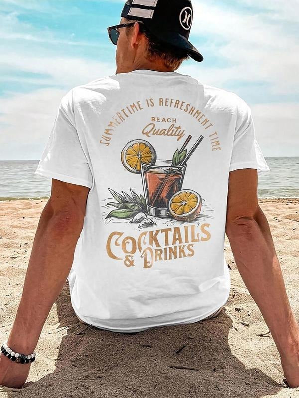 Men's Regular Fit Lemon & Letter Print Round Neck Tee, Casual Short Sleeve Crew Neck T-shirt for Summer, Fashion Men's...