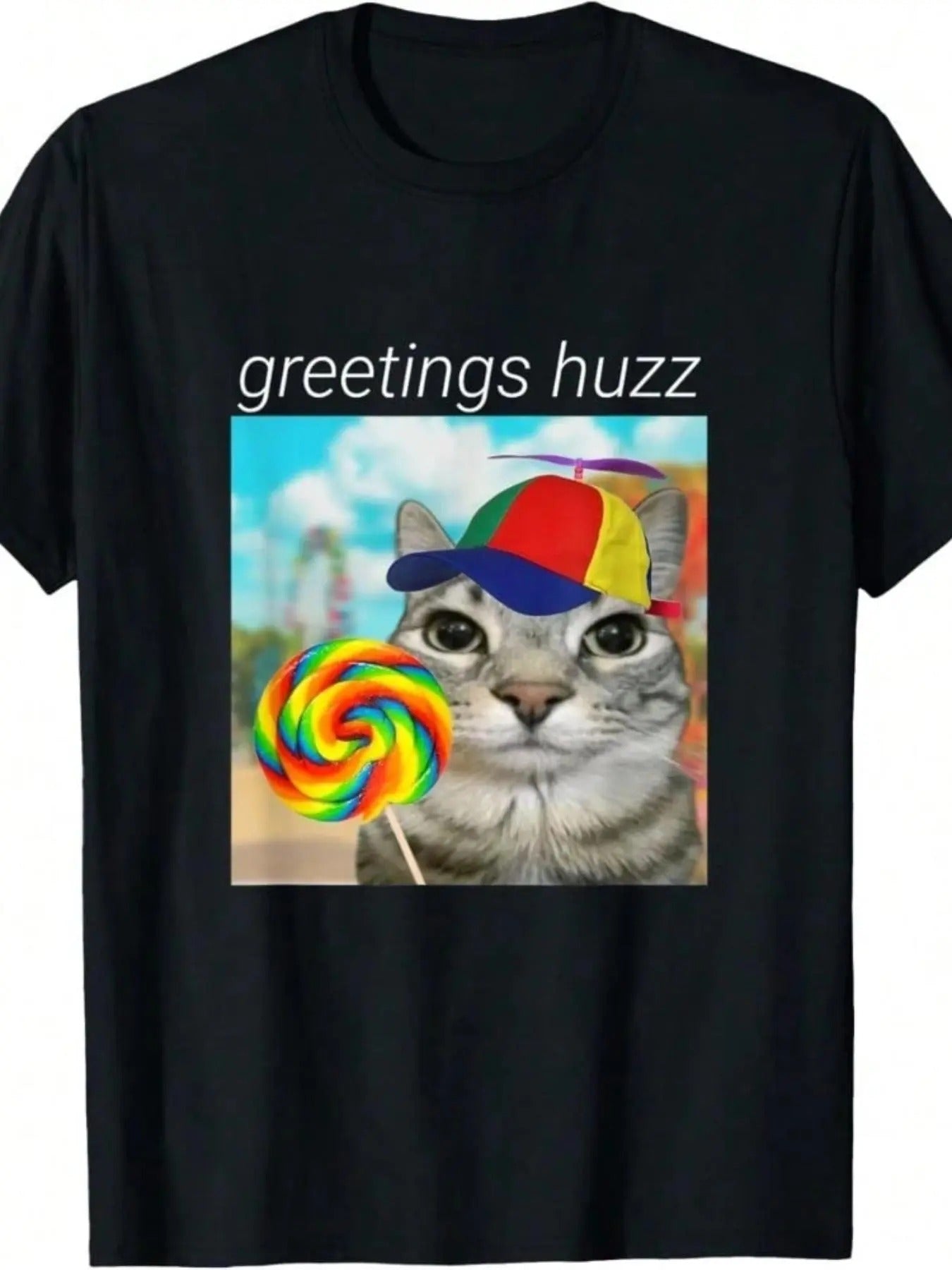 Men's Regular Fit Letter & Cat Print Round Neck Graphic Tee, Casual Short Sleeve T-shirt for Summer, Men's Top for Daily...