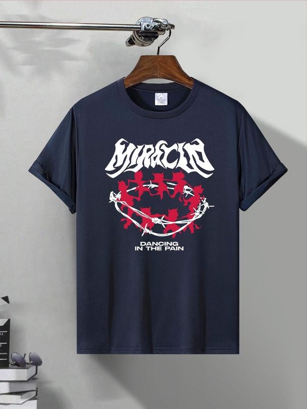 Men's Regular Fit Letter & Cross Print Round Neck Graphic Tee, Casual Short Sleeve T-shirt for Summer, Men's Top for...