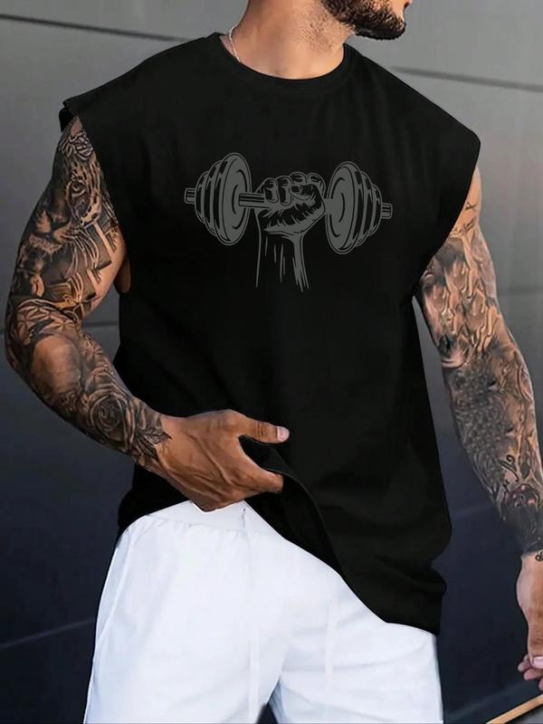 Men's Regular Fit Letter & Figure Print Arm Muscle Tee, Casual Comfy Sleeveless Round Neck T-shirt for Summer, Menswear...