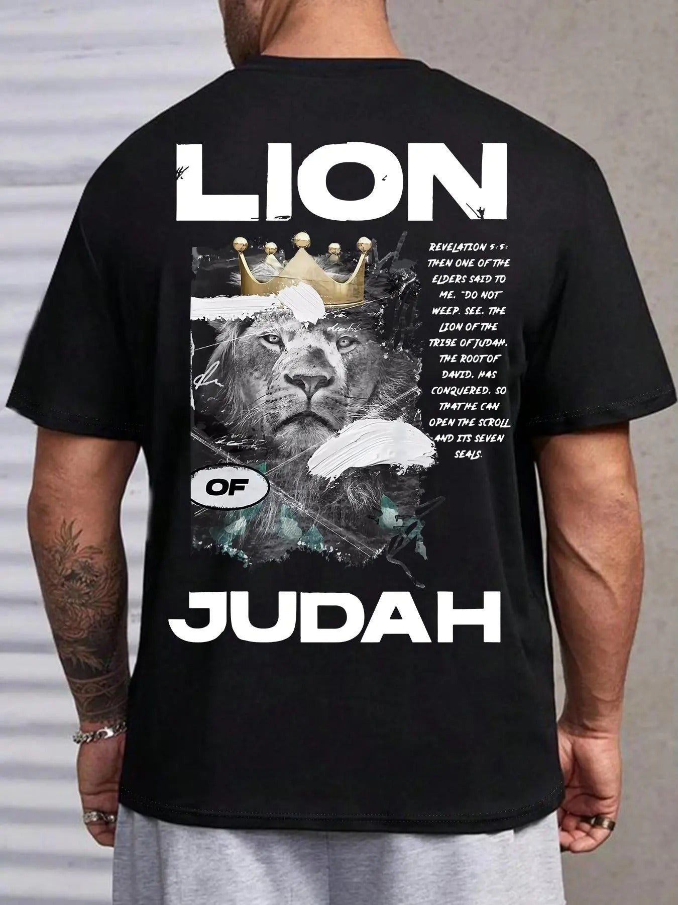 Men's Regular Fit Letter & Lion Print Round Neck Tee, Short Sleeve T-shirt for Men, Casual Comfy Knitting Top for Summer,...