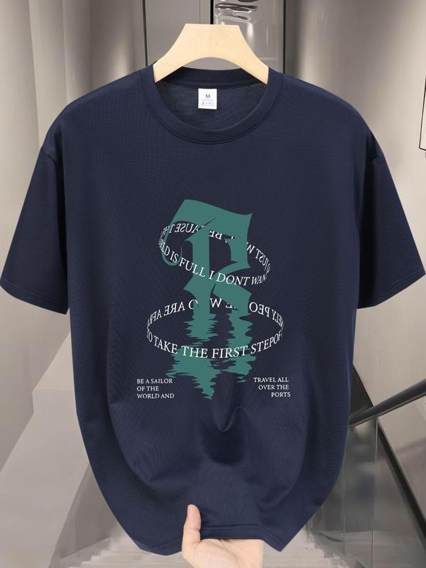 Men's Regular Fit Letter & Number Print Round Neck Graphic Tee, Casual Short Sleeve T-shirt for Daily Wear, Men's Top for...