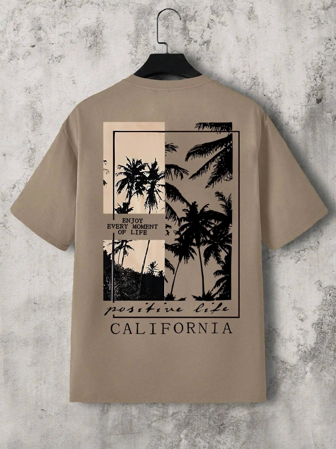 Men's Regular Fit Letter & Palm Tree Print Short Sleeve Graphic Tee, Casual Round Neck T-shirt for Summer, Fashion Men's...