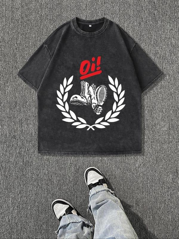 Men's Regular Fit Letter & Sneakers Print Round Neck Tee, Casual Short Sleeve Crew Neck T-shirt for Summer, Fashion Men's...