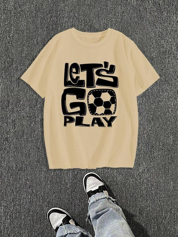 Men's Regular Fit Letter & Soccer Print Round Neck Tee, Casual Short Sleeve Crew Neck T-shirt for Daily Wear, Fashion...