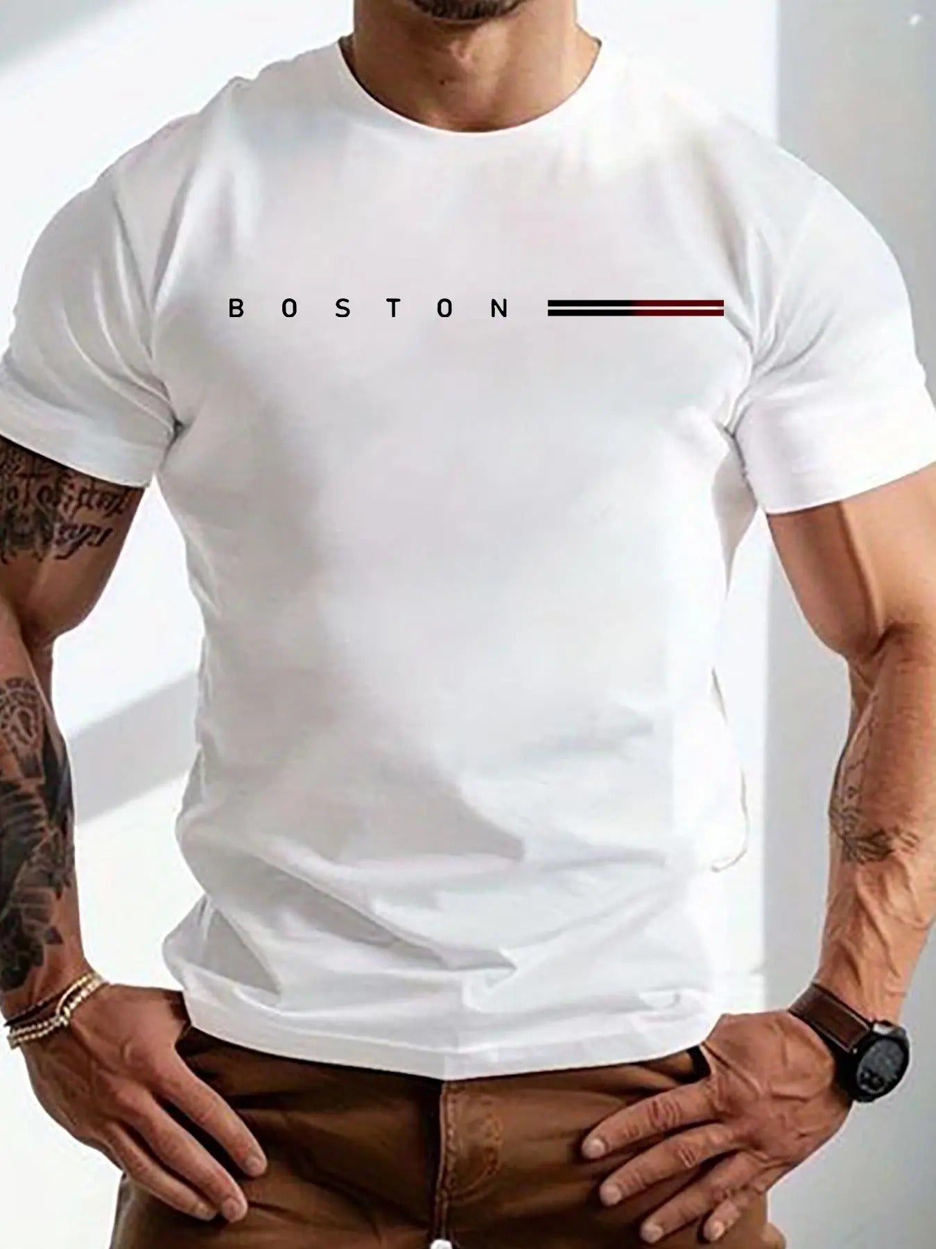 Men's Regular Fit Letter & Striped Print Round Neck Tee, Casual Short Sleeve Crew Neck T-shirt for Summer, Fashion Men's...