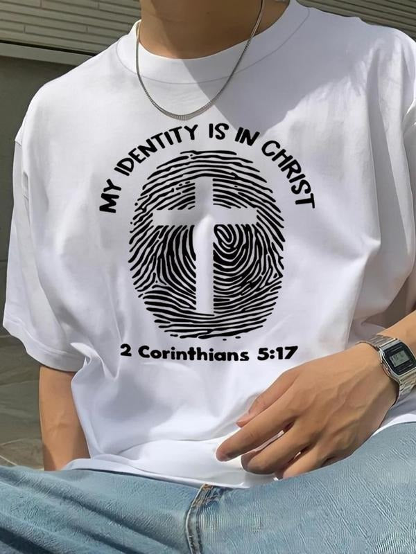 Men's Regular Fit Letter Print Drop Shoulder Tee, Casual Comfy Round Neck Half Sleeve T-Shirt for Daily Wear, Men's Top...