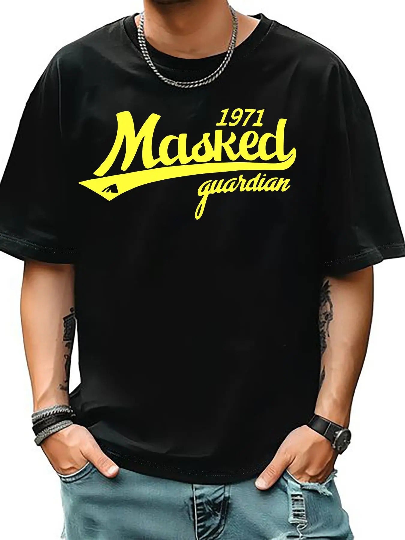 Men's Regular Fit Letter Print Drop Shoulder Tee, Casual Comfy Round Neck Half Sleeve T-shirt for Summer, Knitting Top...