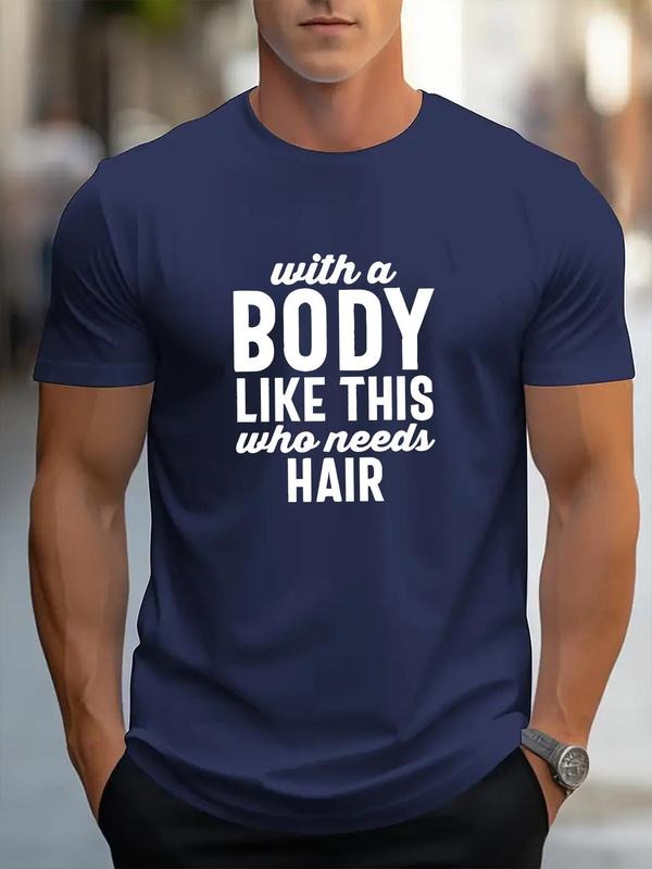 Men's Regular Fit Letter Print Round Neck Graphic Tee, Casual Short Sleeve Crew Neck T-shirt for Daily Wear, Fashion...