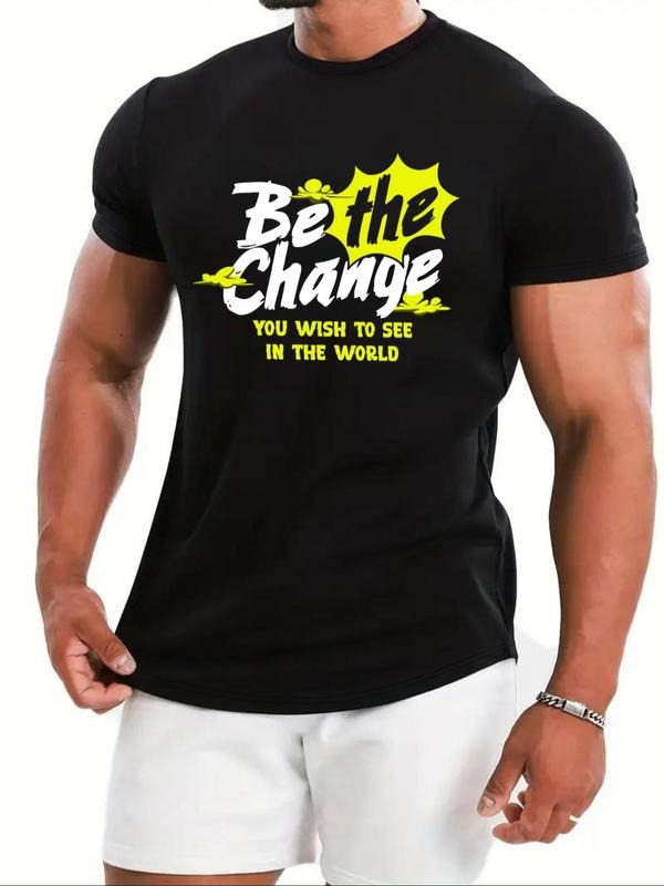 Men's Regular Fit Letter Print Round Neck Graphic Tee, Casual Short Sleeve Crew Neck T-shirt for Daily Wear, Men's Top...