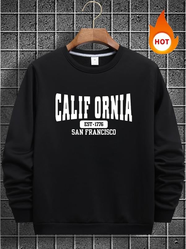 Men's Regular Fit Letter Print Round Neck Sweatshirt, Casual Long Sleeve Crew Neck Pullover for Fall & Winter, Fashion...