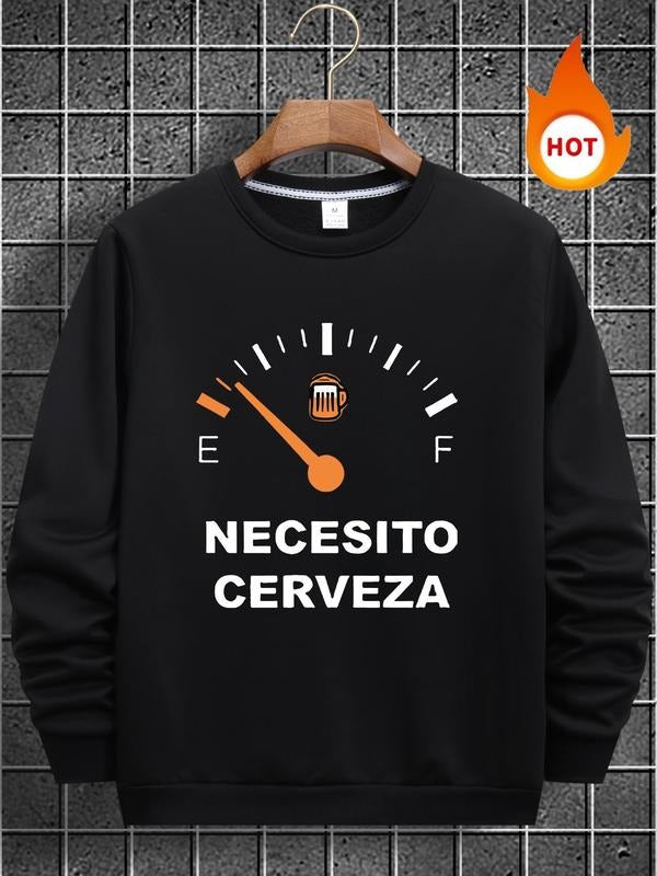 Men's Regular Fit Letter Print Round Neck Sweatshirt, Casual Long Sleeve Crew Neck Pullover for Fall & Winter, Fashion...