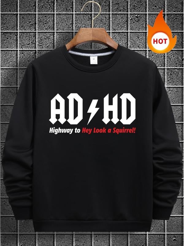 Men's Regular Fit Letter Print Round Neck Sweatshirt, Casual Long Sleeve Crew Neck Pullover for Fall & Winter, Fashion...