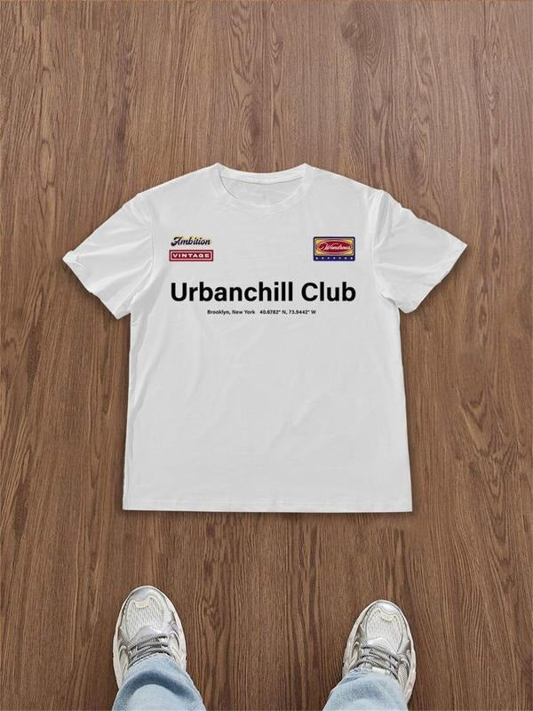 Men's Regular Fit Letter Print Round Neck Tee, Casual Short Sleeve Crew Neck T-shirt for Daily Wear, Fashion Men's Top...
