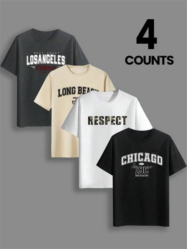 Men's Regular Fit Letter Print Round Neck Tee, Casual Short Sleeve Crew Neck T-shirt for Daily Wear, Men's Top for All...