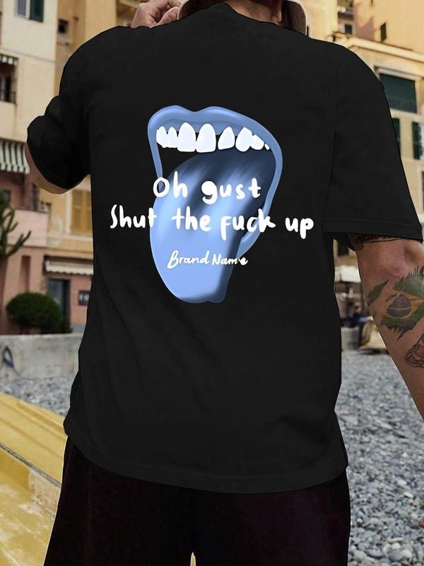 Men's Regular Fit Letter Print Round Neck Tee, Casual Short Sleeve T-shirt for Daily Wear, Men's Top for All Seasons...
