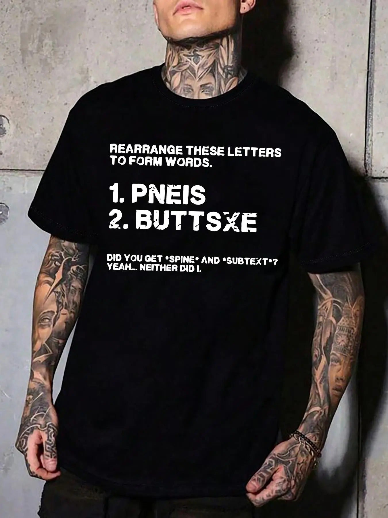 Men's Regular Fit Letter Print Round Neck Tee, Slogan Graphic Short Sleeve T-Shirt for Daily Wear, Casual Comfy Knitting...
