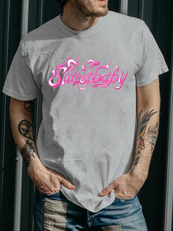 Men's Regular Fit Letter Print Tee, Casual Short Sleeve Round Neck T-shirt for Daily Wear, Men's Top for All Seasons...